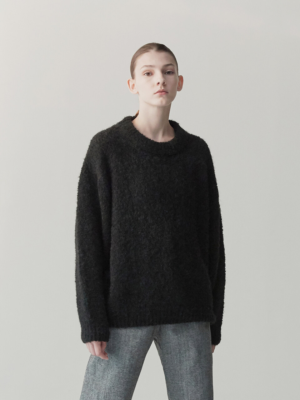 RE RHEE Wool Blend Knit Sweater Top_Black