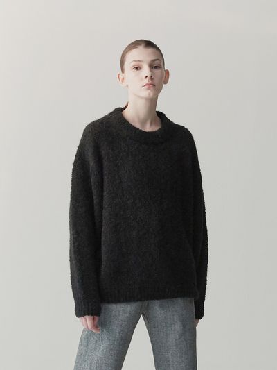 RE RHEE Wool Blend Knit Sweater Top_Black