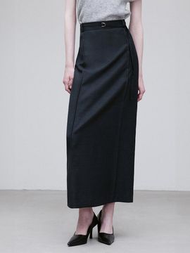 RE RHEE WOOL BLEND SEAMED MIDI SKIRT CHARCOAL