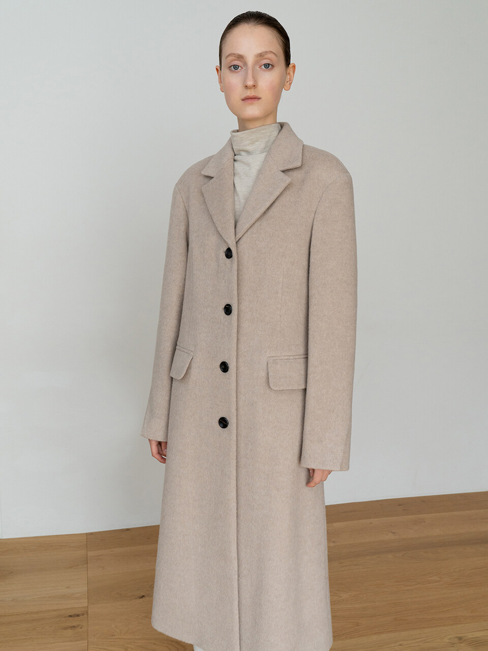 RE RHEE WOOL BLEND SINGLE BREASTED LONG COAT