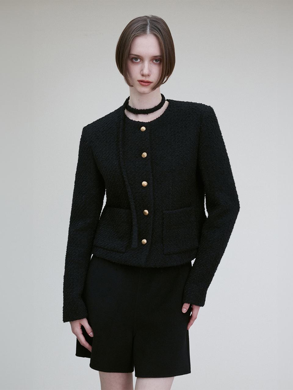 RE RHEE WOOL BLEND STRING SCARF TWEED JACKET