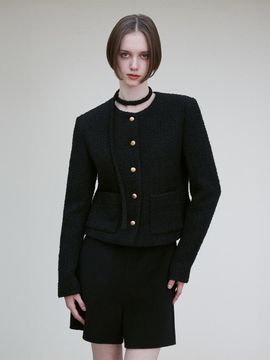 RE RHEE WOOL BLEND STRING SCARF TWEED JACKET