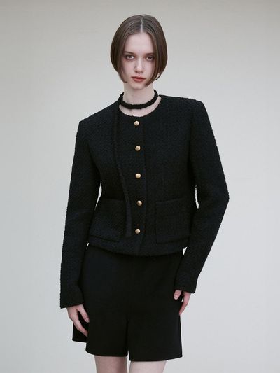RE RHEE WOOL BLEND STRING SCARF TWEED JACKET