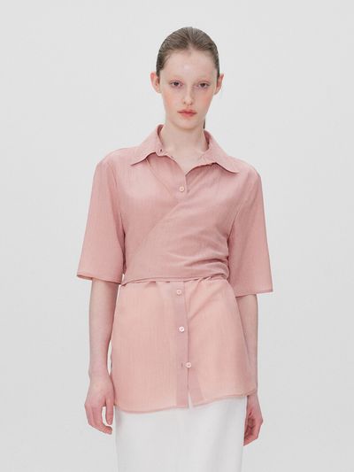 RE RHEE Wrap Waist Shirred Blouse