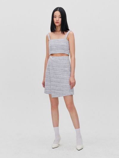 RE RHEE Wrapped Midi Tweed Skirt