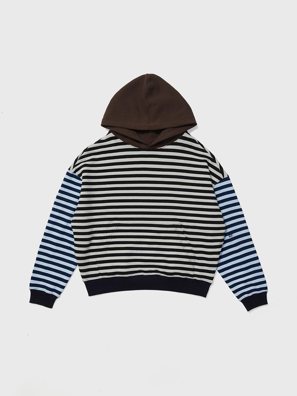 REALITY FICTION Colorblock Stripe Cotton Hoodie [Indigo]