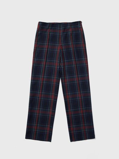 REALITY FICTION Low Waist Classic Pleated Pants [Navy Check]