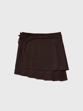 REALITY FICTION Pleated Wraparound Wool-Polyester Skirt [Brown]