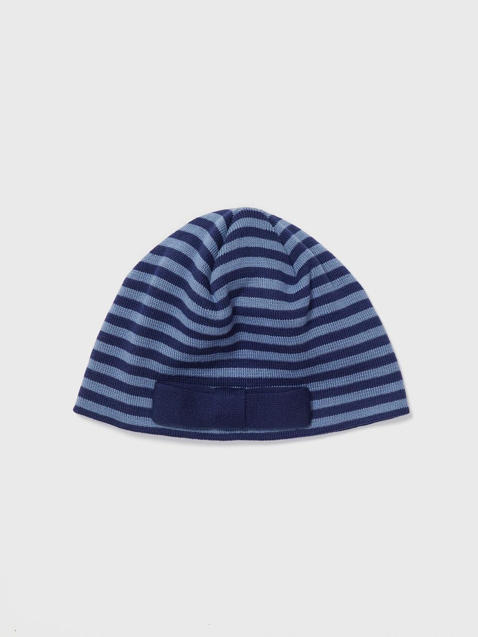 REALITY FICTION Soft Cotton Bow Stripe Beanie [Blue]