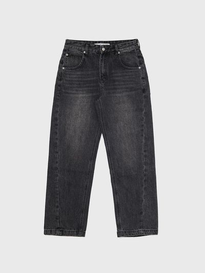 REALITY FICTION Tapered Round Low-waist Denim Pants [Grey]