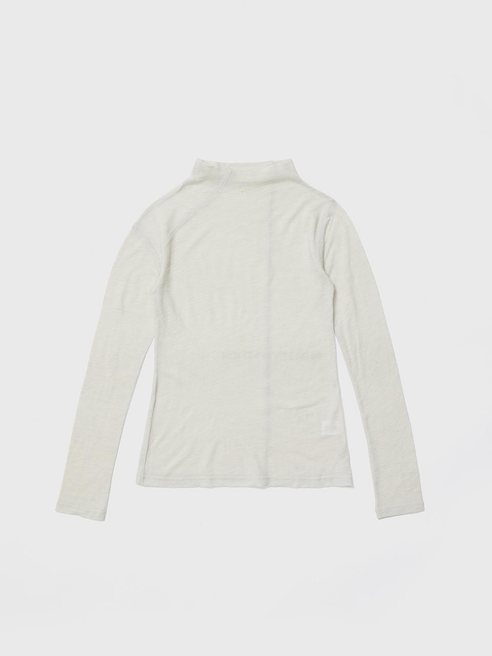 REALITY FICTION Unbalanced Stitch Half-Turtleneck Premium Wool Tee [Light Grey]