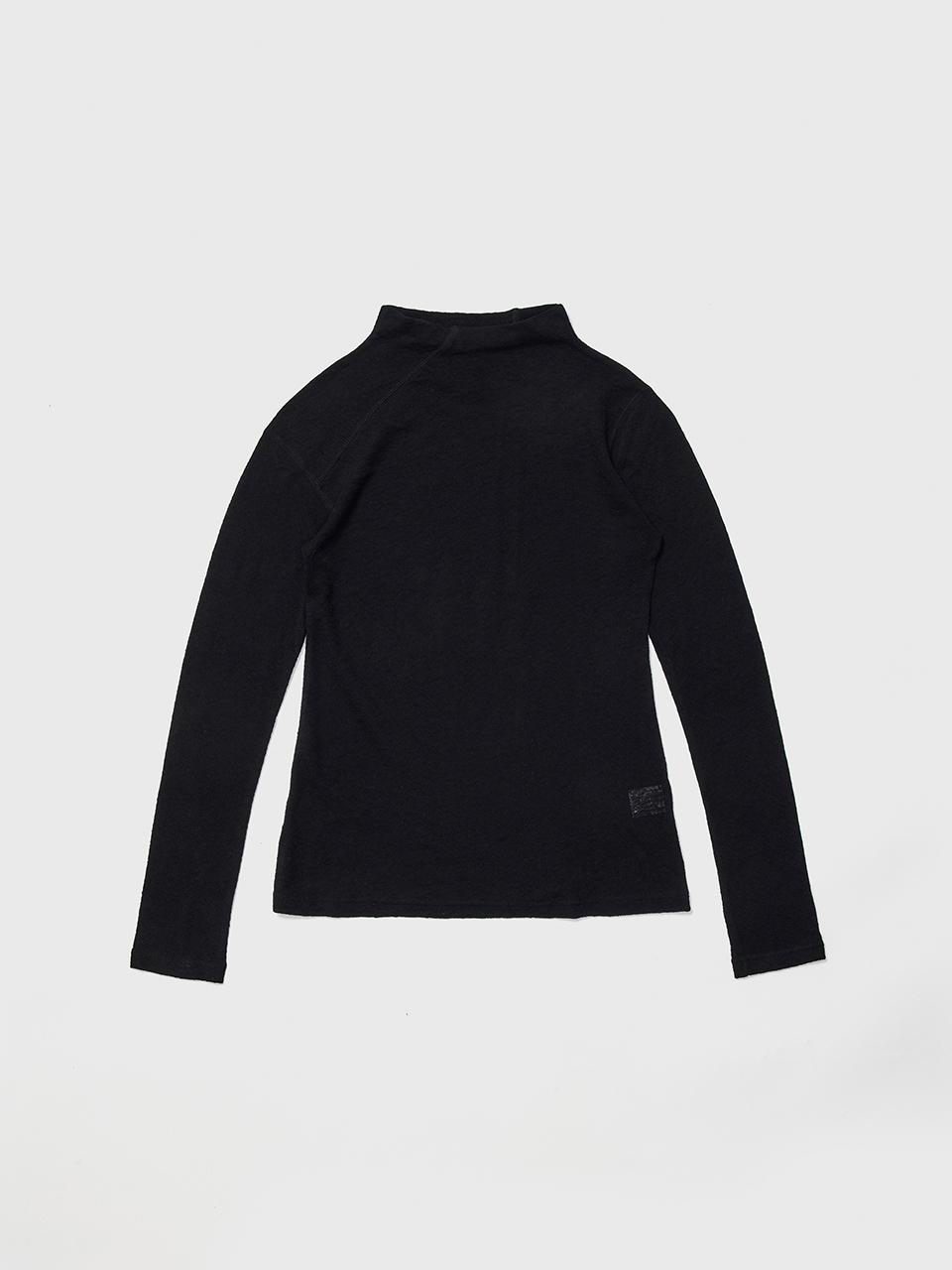REALITY FICTION Unbalanced Stitch Half-Turtleneck Wool Tee [Black]