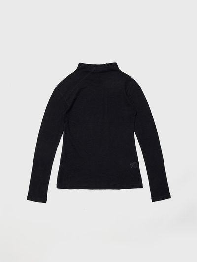 REALITY FICTION Unbalanced Stitch Half-Turtleneck Wool Tee [Black]