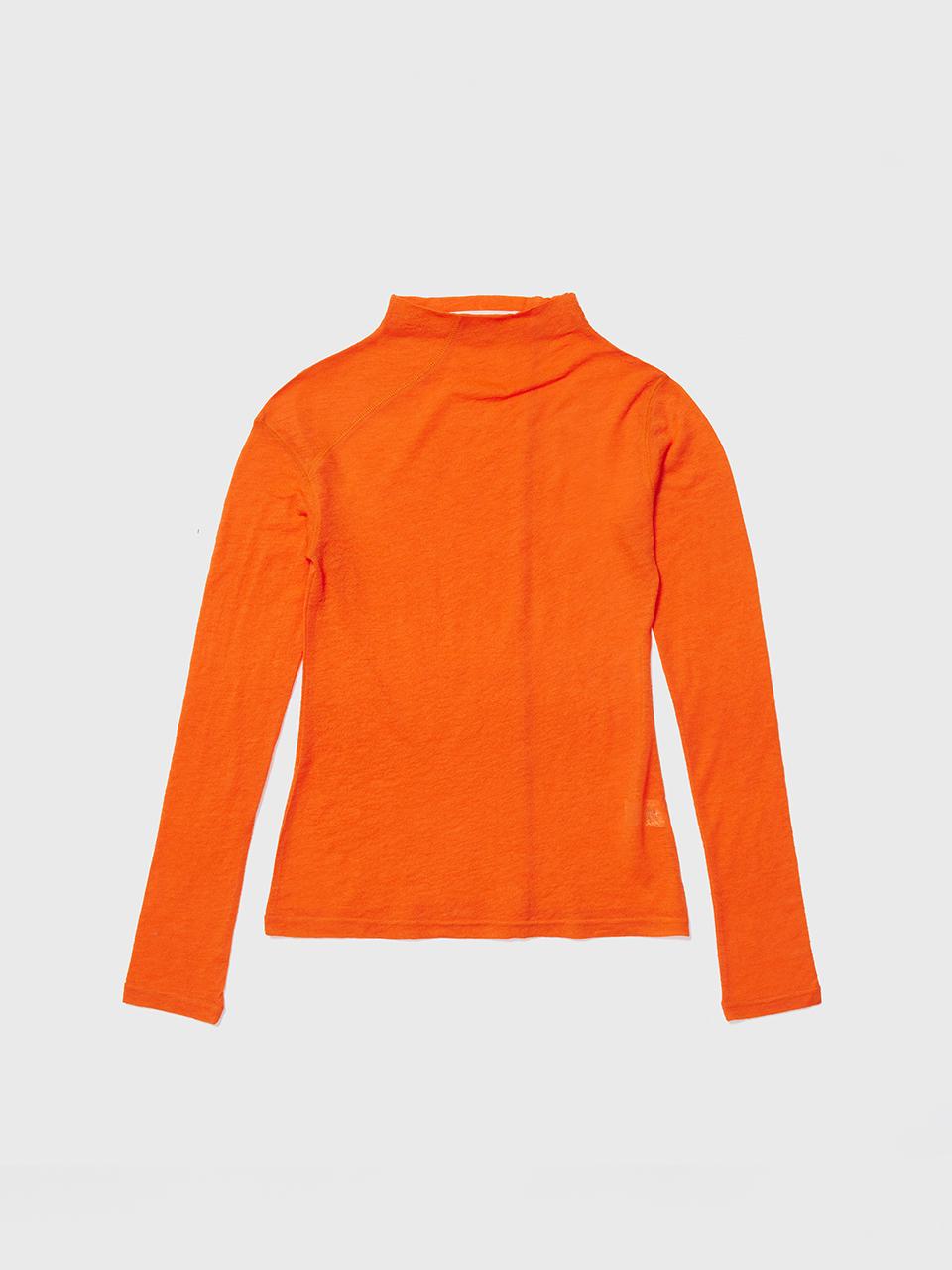 REALITY FICTION Unbalanced Stitch Half-Turtleneck Wool Tee [Orange]