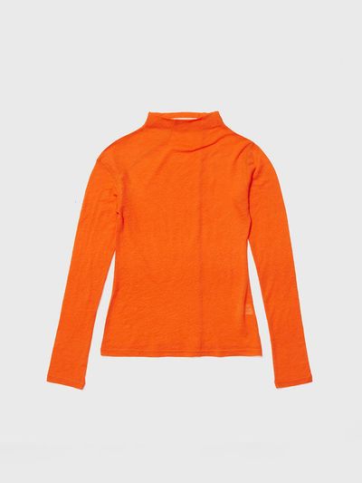 REALITY FICTION Unbalanced Stitch Half-Turtleneck Wool Tee [Orange]