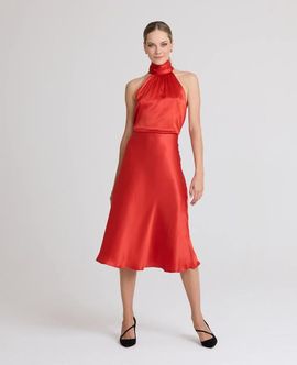 Really Wild Clothing Really Wild Clothing Beatrice Silk Satin Midi Slip Skirt