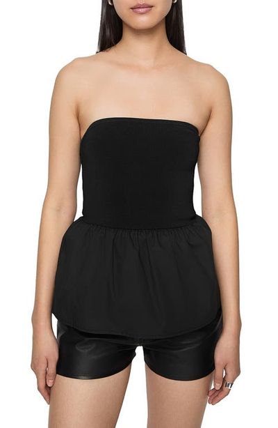 Rebecca Minkoff Rebecca Minkoff Ruthie Mixed Media Strapless Peplum Top