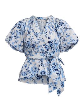 Rebecca Taylor Women's Emelia Tie-Waist Floral Cotton Blouse