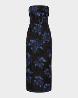 REBECCA VALLANCE Alexandra Strapless Floral Brocade Midi Dress