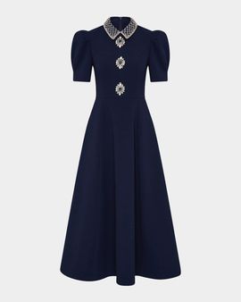 Rebecca Vallance Crown Jewel Brooch-Embellished Midi Dress
