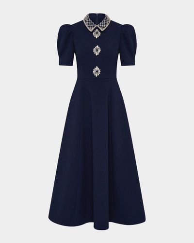 Rebecca Vallance Crown Jewel Brooch-Embellished Midi Dress