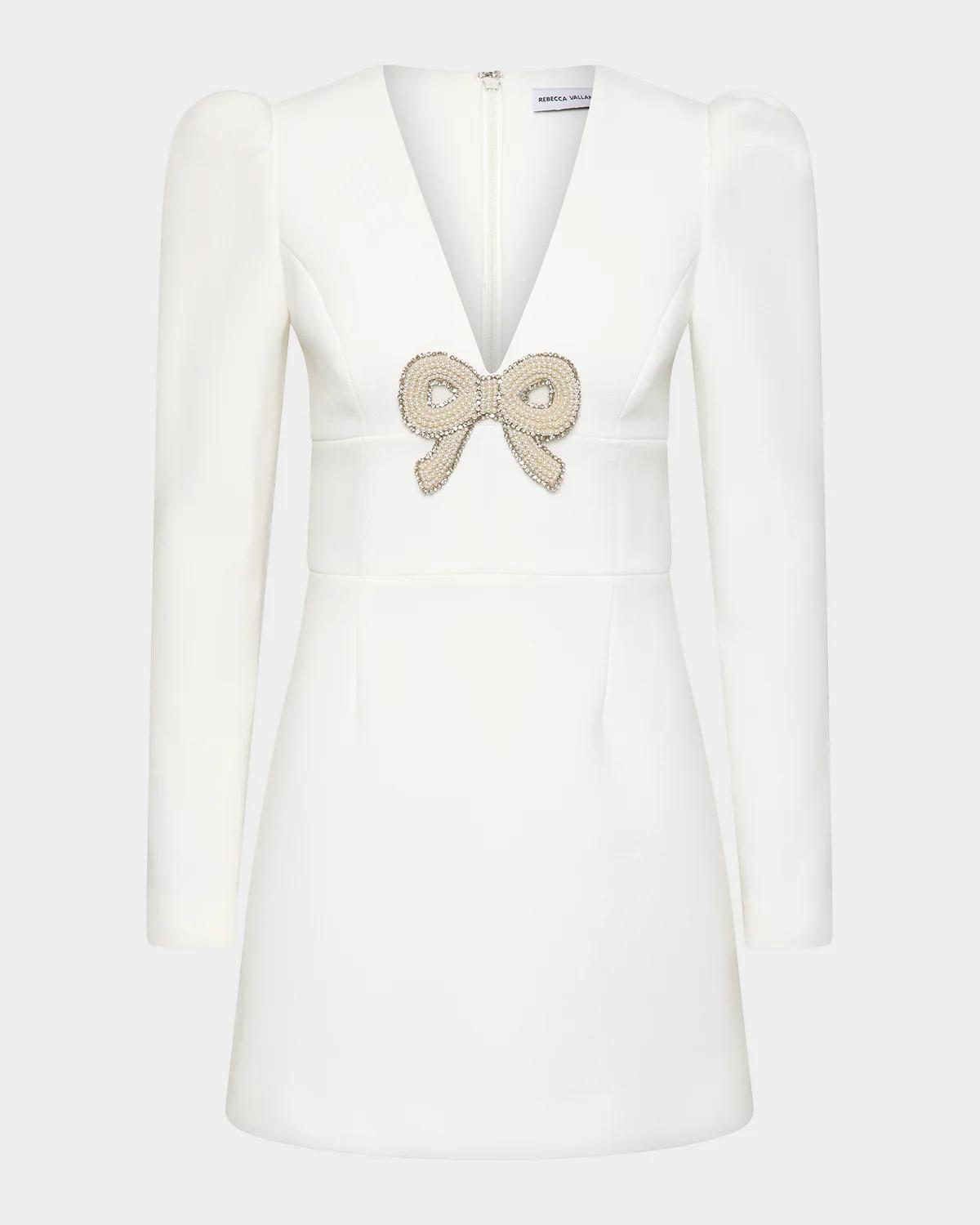 Rebecca Vallance Dreamer Bow-Embellished Crepe Mini Dress