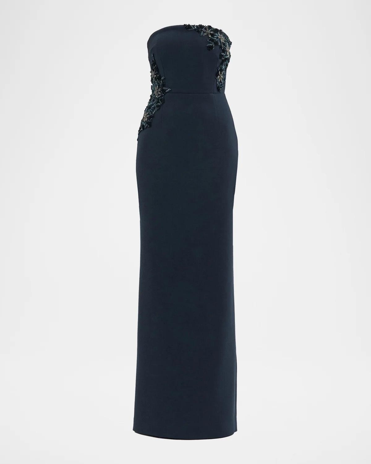 Rebecca Vallance Fresa Embellished-Trim Crepe Column Gown