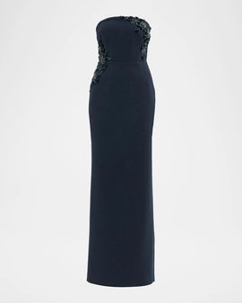 Rebecca Vallance Fresa Embellished-Trim Crepe Column Gown