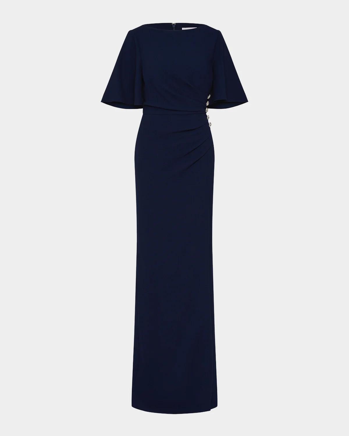 Rebecca Vallance Gimlet Pleated Crepe Column Gown
