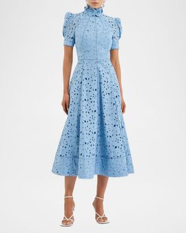 REBECCA VALLANCE Kitsu Eyelet Floral Cotton Midi Dress