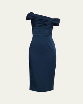 REBECCA VALLANCE Lessa Asymmetric Draped Midi Dress