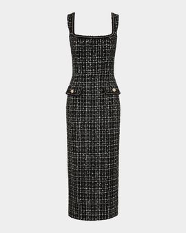 Rebecca Vallance Meringue Sequin Boucle Tweed Midi Dress