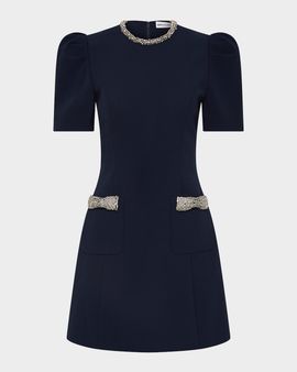 REBECCA VALLANCE Nemy Diamante-Trim Bonded Crepe Mini Dress