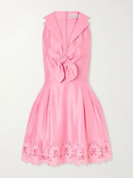 REBECCA VALLANCE Petalite knotted broderie anglaise-trimmed poplin mini dress
