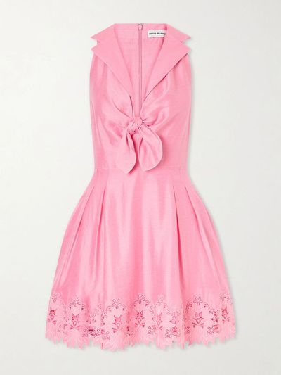 REBECCA VALLANCE Petalite knotted broderie anglaise-trimmed poplin mini dress