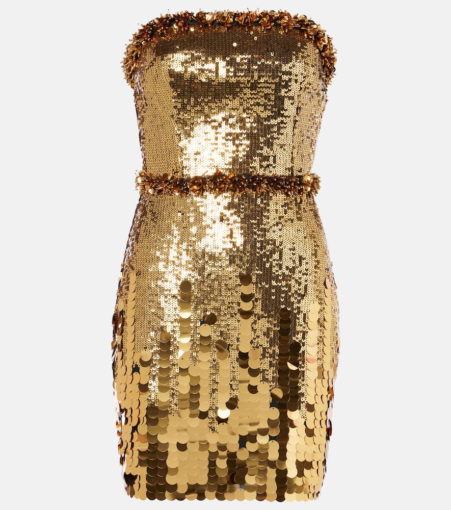 rubendall gold dress Rose gold strapless gown embellished with bugle beads and crystal xillions