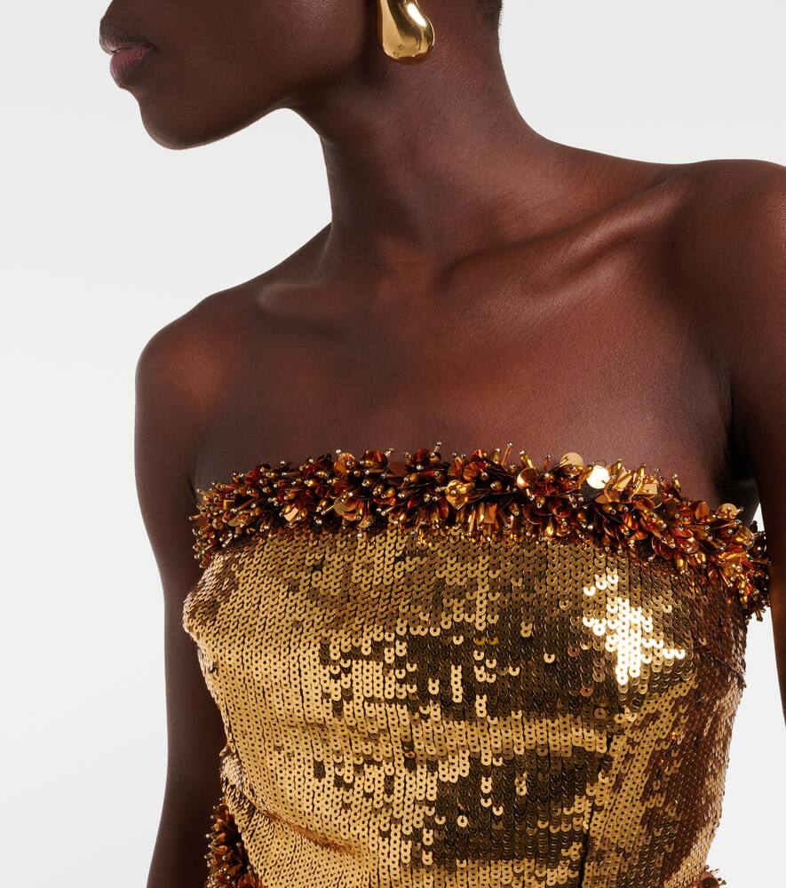 gold tube top dress Embellished Bandeau Cowl-Waist Mini Dress in Gold - 8 main image 1