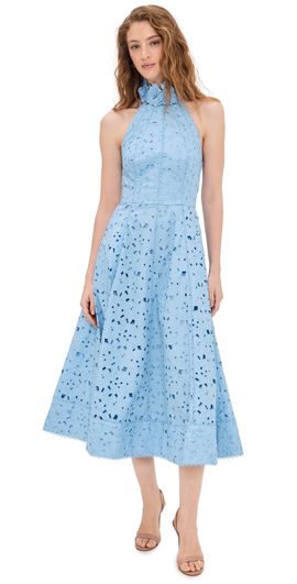 knee length dresses for ladies Rebecca Vallance Nuvola Halter Midi Dress – ABC Dress Hire main image 0