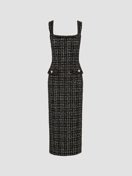 Rebecca Vallance Rebecca Vallance Women's Meringue Embellished Tweed Scoopneck Midi Dress