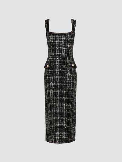 Rebecca Vallance Rebecca Vallance Women's Meringue Embellished Tweed Scoopneck Midi Dress