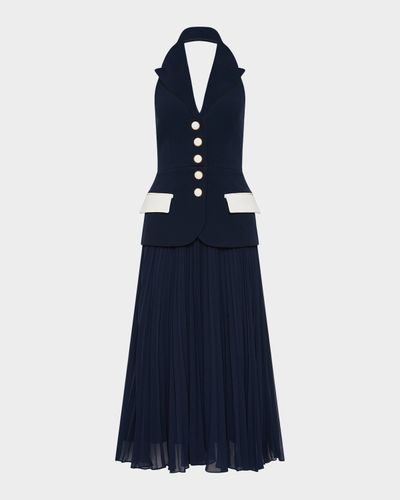 REBECCA VALLANCE Ula Halter Lapel Pleated Midi Dress