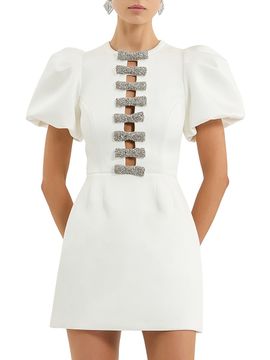 Rebecca Vallance Women's Blaise Embellished-Bow Puff-Sleeve Minidress