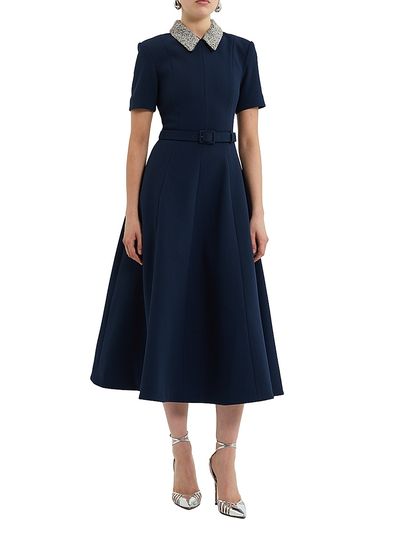 Rebecca Vallance Women's Xena Embellished Stretch-Crepe Belted Midi-Dress