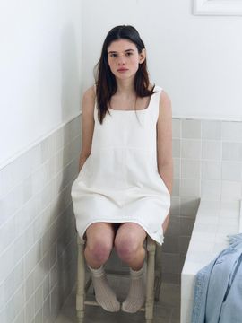 REBOLD Cotton Oxford Frill Midi Dress [Ivory]