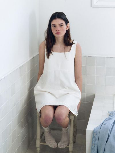 REBOLD Cotton Oxford Frill Midi Dress [Ivory]