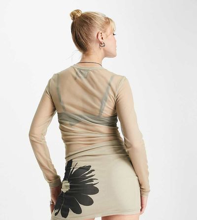 Reclaimed Vintage Reclaimed Vintage 00s mesh mini skirt with grunge flower print - part of a set-White