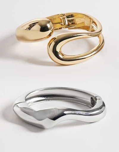 Reclaimed Vintage Reclaimed Vintage 2-pack bangles in silver and gold-Multi