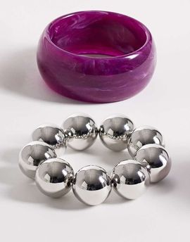 Reclaimed Vintage Reclaimed Vintage 2-pack bracelets with purple bangle and large silver bead bracelet-Multi
