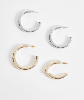 Reclaimed Vintage Reclaimed Vintage 2 pack hoops in mixed metals-Gold