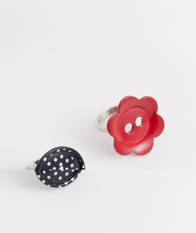 Reclaimed Vintage Reclaimed Vintage 2 pack of button rings in red and polka dots-Multi
